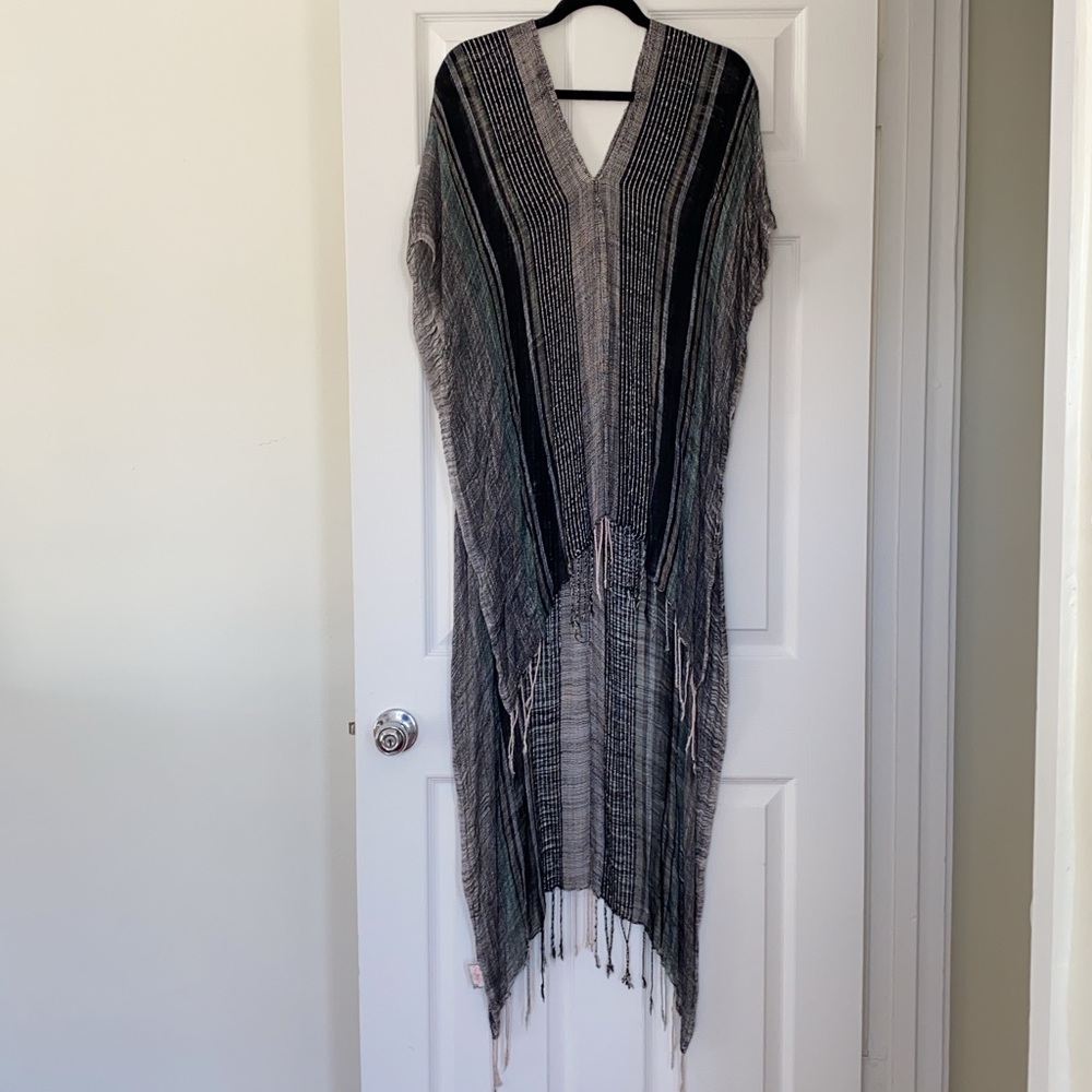 free people semi sheer stripe poncho swim cover up
